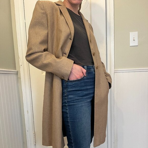 Larry Levine Jackets & Blazers - Larry Levine Classics Women Beige Beige Tan Trench Coat Button Polyester Long